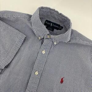 Ralph‎ Lauren Mens Medium Blake Blue With Red Pony Short Sleeve Button Down